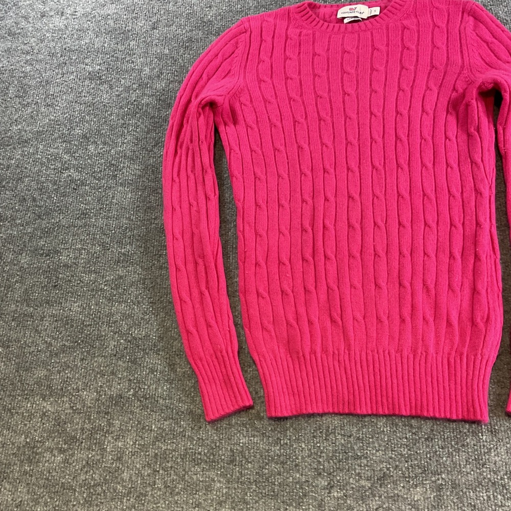 Vineyard Vines Womens Hot Pink 100% Cashmere Cable Knit Crew Neck Sweater Small - Picture 3 of 10